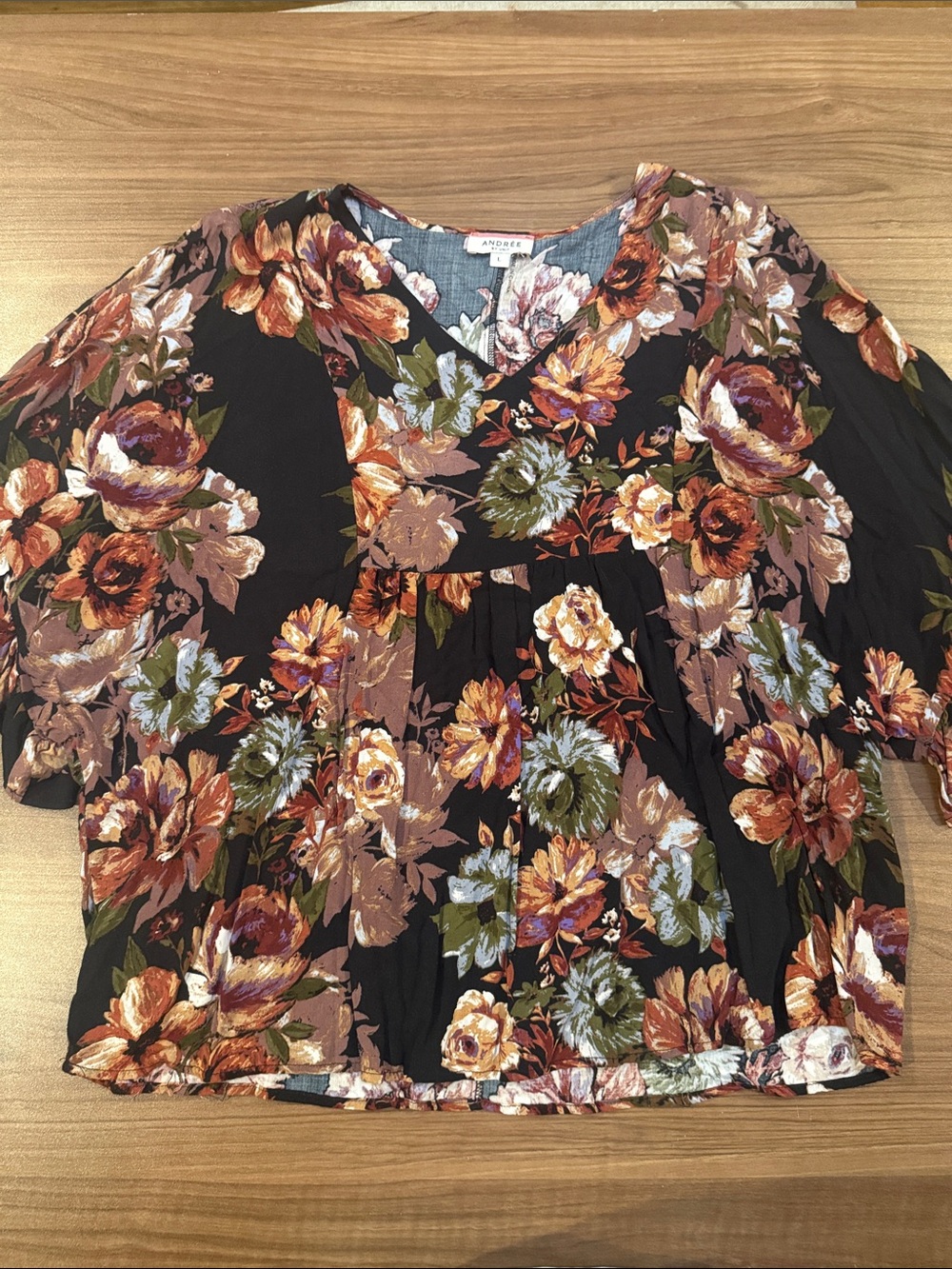 ANDREE BY UNIT Black V-Neck Floral Tunic - Rust, Olive & Cream
